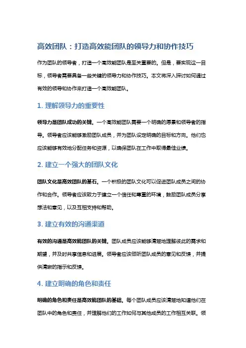 高效团队：打造高效能团队的领导力和协作技巧