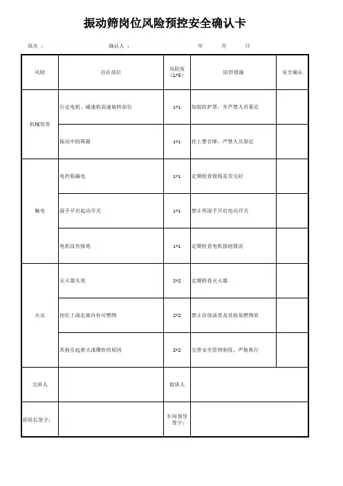 振动筛风险预控卡