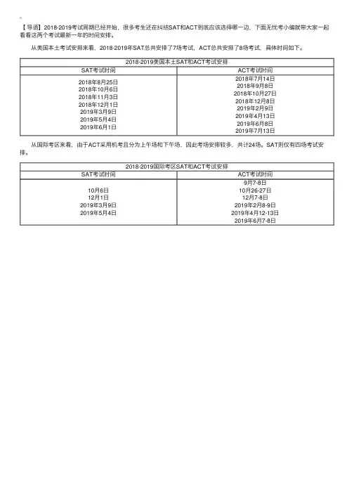 2018-2019年SAT考试时间和ACT考试时间对比