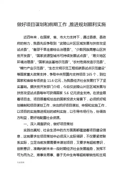 做好项目谋划和前期工作,推进规划顺利实施