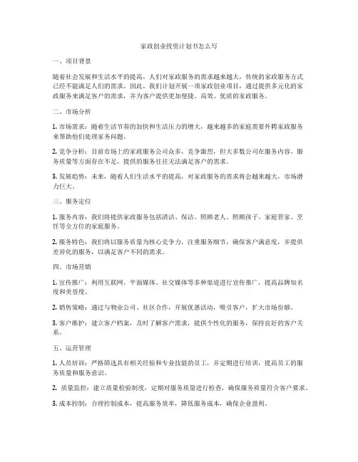 家政创业投资计划书怎么写