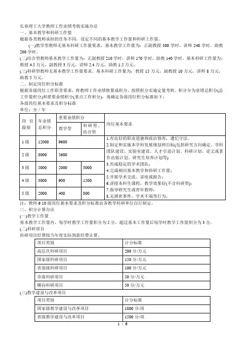 理工大学教师工作业绩考核实施办法