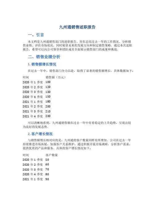 九州通销售述职报告