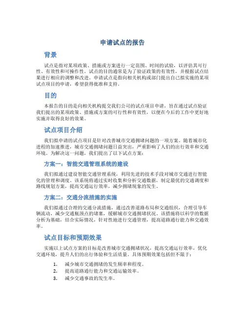 申请试点的报告