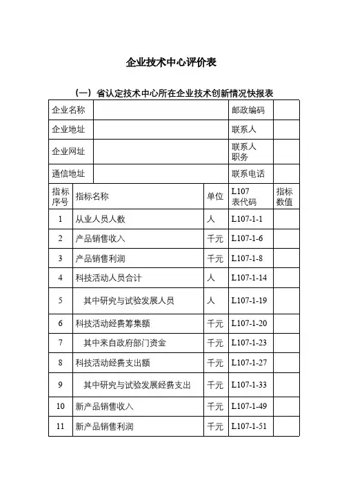 企业技术中心评价表