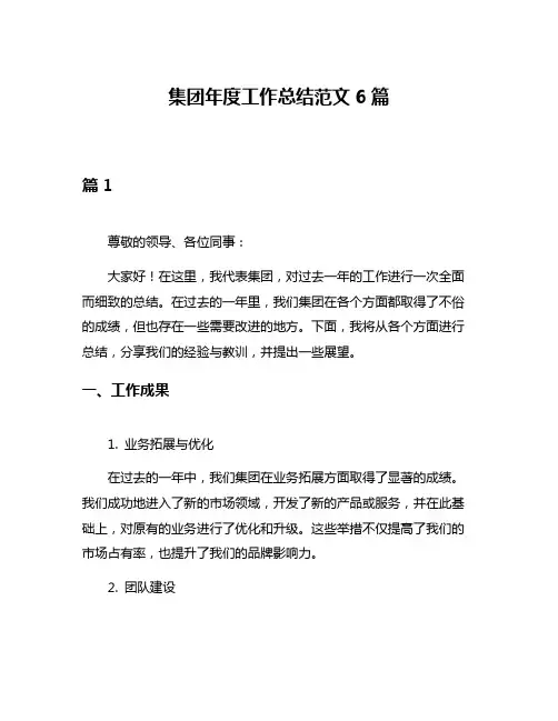 集团年度工作总结范文6篇