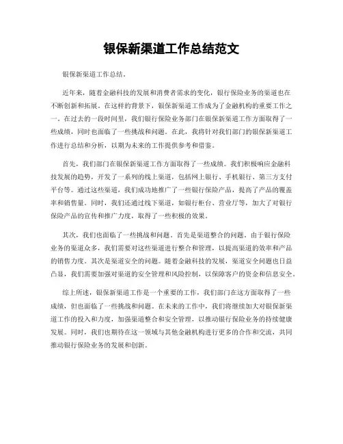 银保新渠道工作总结范文
