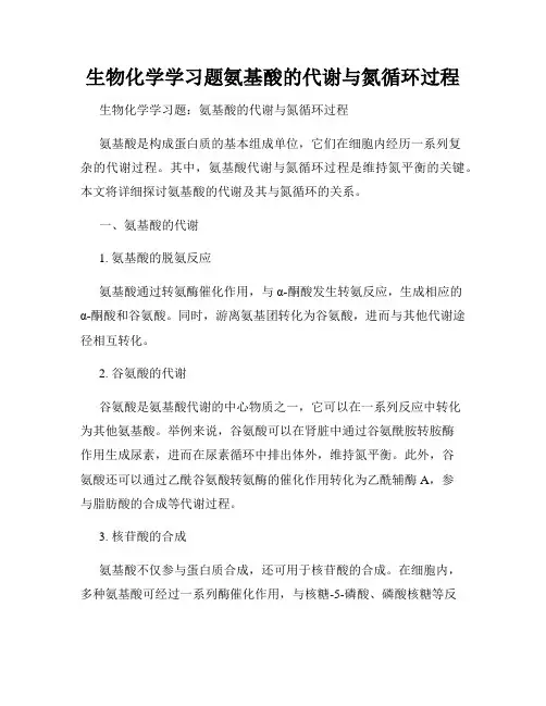 生物化学学习题氨基酸的代谢与氮循环过程
