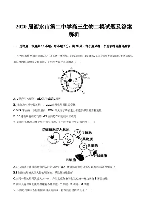 2020届衡水市第二中学高三生物二模试题及答案解析