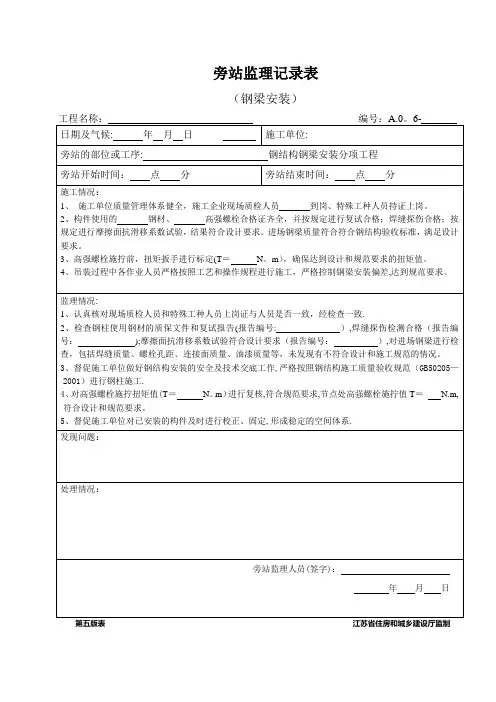 旁站监理记录表(钢梁安装)