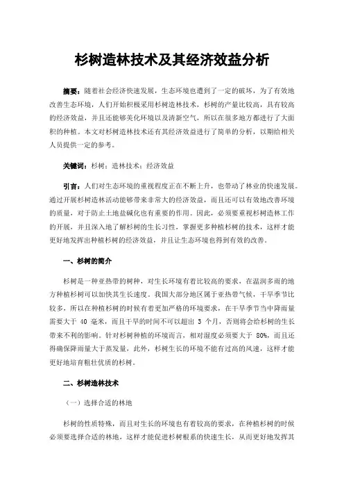 杉树造林技术及其经济效益分析