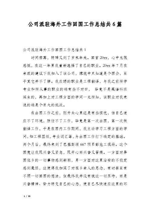 公司派驻海外工作回国工作总结共6篇