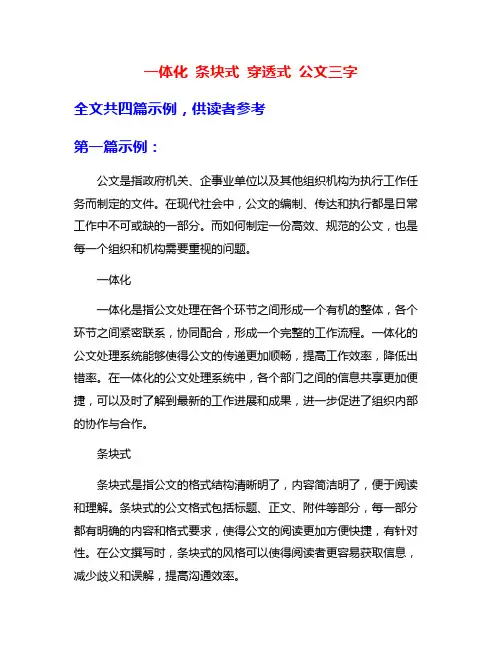 一体化 条块式 穿透式 公文三字