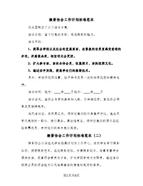 2024年摄影协会工作计划标准范本（五篇）