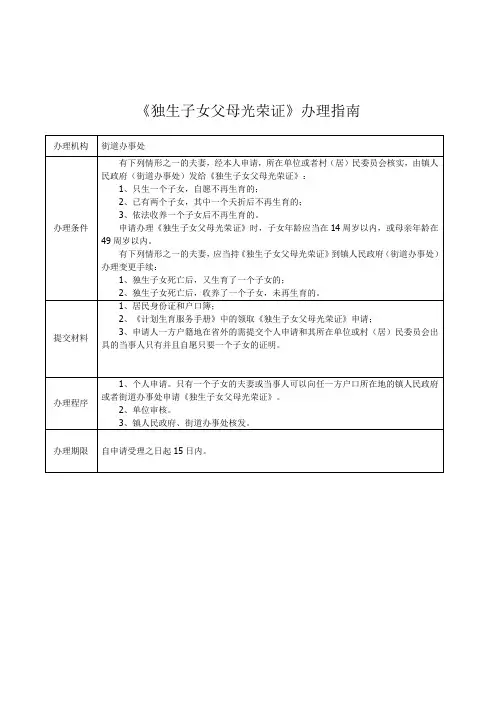 办独生子女父母光荣证指南
