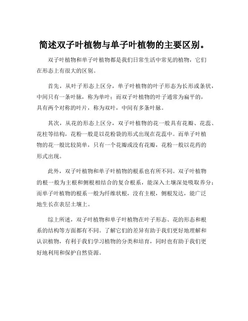 简述双子叶植物与单子叶植物的主要区别。