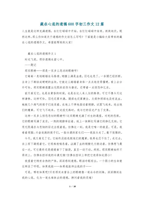 藏在心底的遗憾600字初三作文12篇