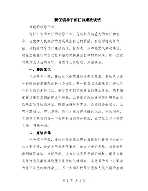 新任领导干部任前廉政谈话
