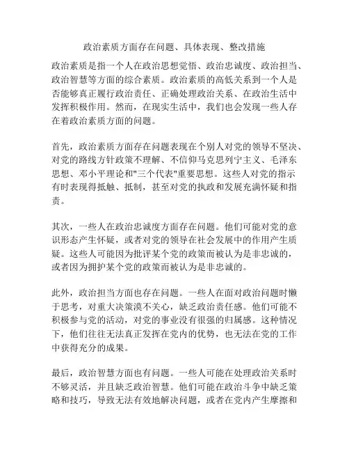 政治素质方面存在问题、具体表现、整改措施