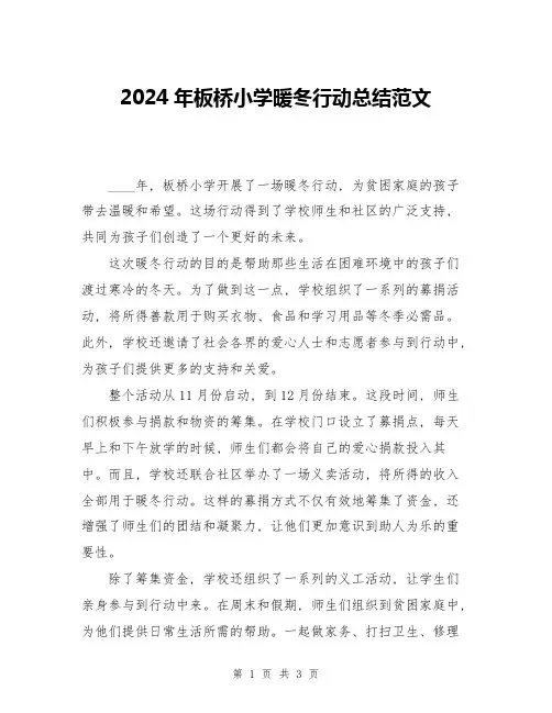2024年板桥小学暖冬行动总结范文