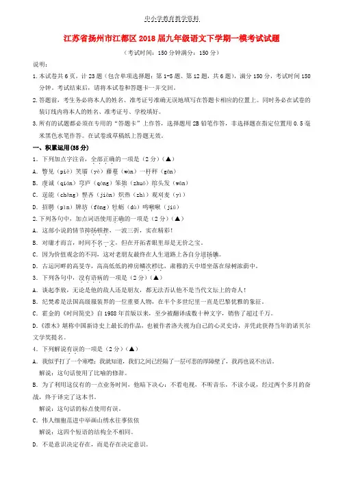 2018届九年级语文下学期一模考试试题新人教版