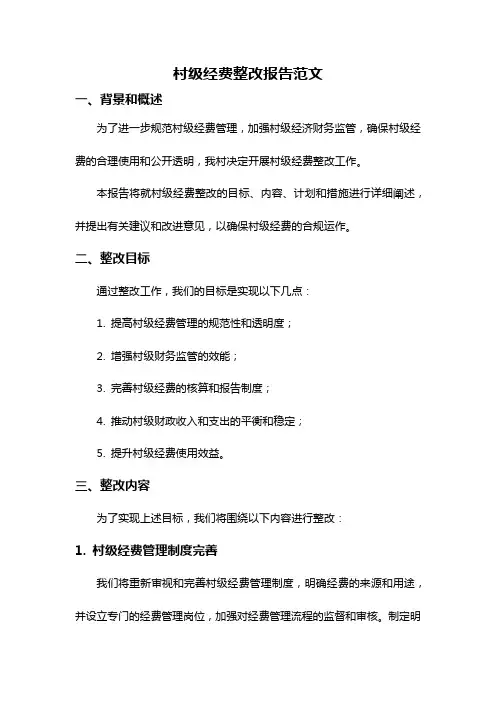 村级经费整改报告范文