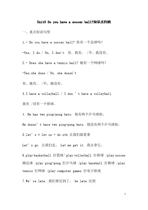 人教版七年级上Unit5 Do you have a soccer ball知识点归纳