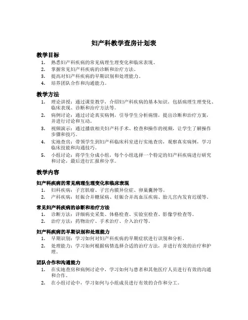 妇产科教学查房计划表