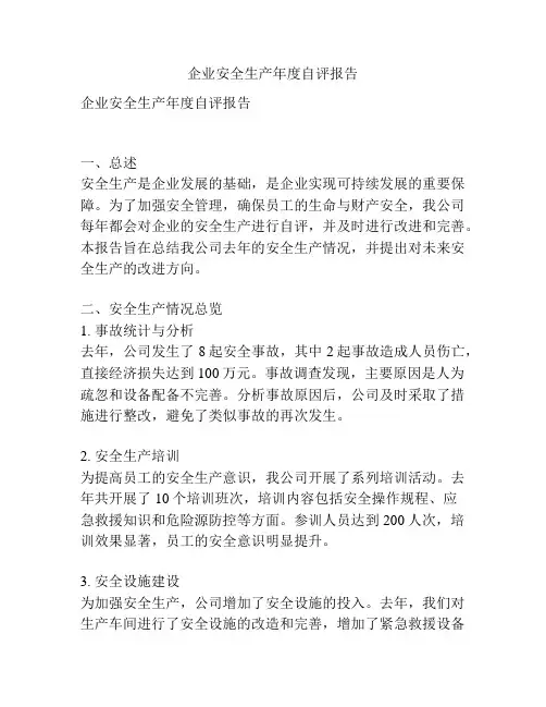 企业安全生产年度自评报告