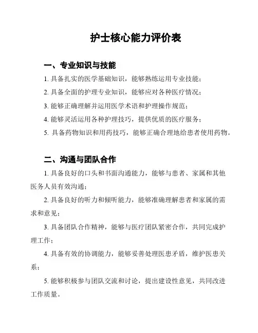 护士核心能力评价表