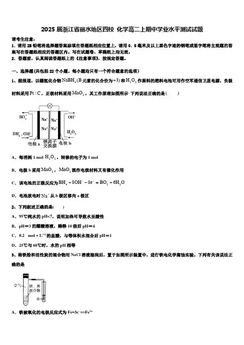 2025届浙江省丽水地区四校化学高二上期中学业水平测试试题含解析