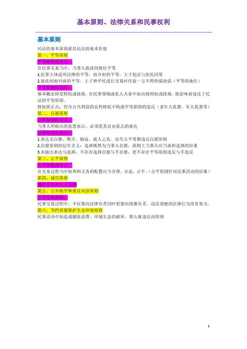 2024年法考笔记民法1(民法的基本原则、法律关系和民事权利)