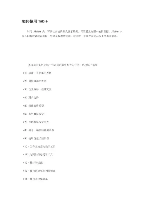 swing中Jtable的使用方法