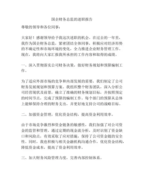 国企财务总监的述职报告