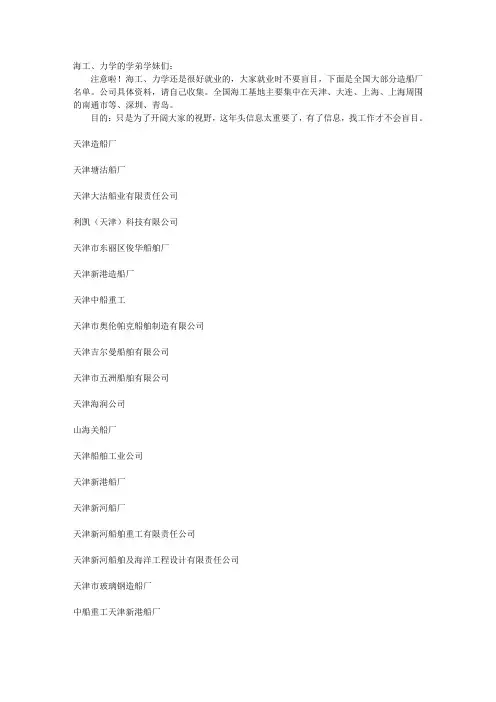 全国造船厂名录