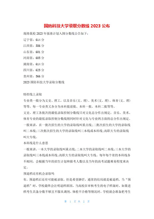 国防科技大学录取分数线2023公布