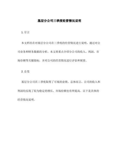 基层分公司三季度经营情况说明