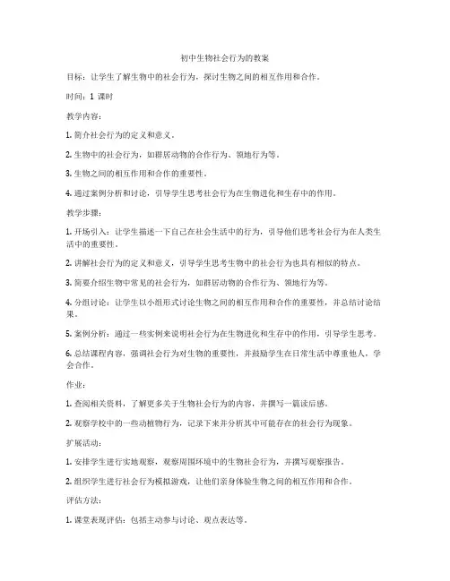 初中生物社会行为的教案