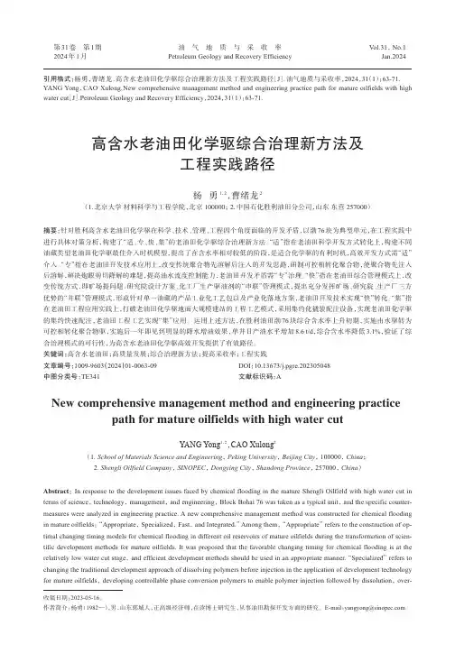 高含水老油田化学驱综合治理新方法及工程实践路径