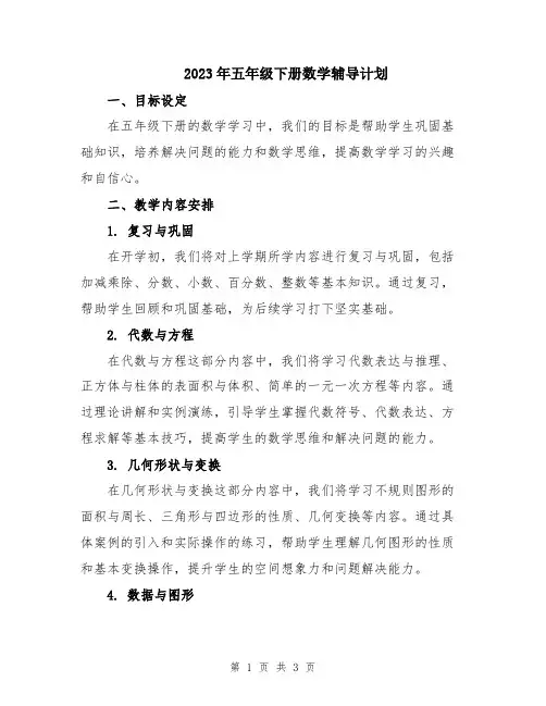 2023年五年级下册数学辅导计划