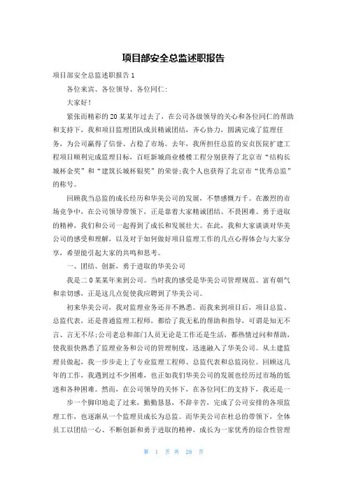 项目部安全总监述职报告