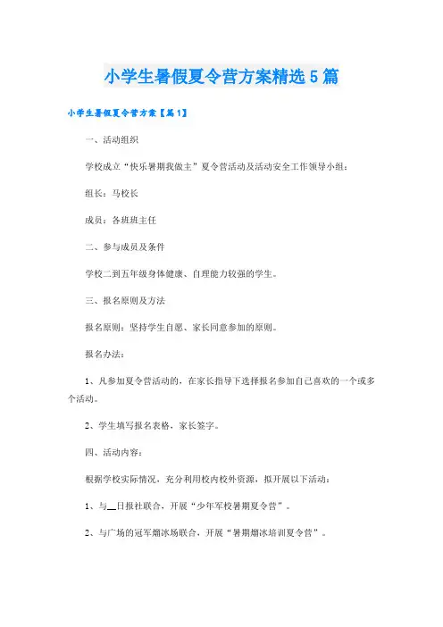 小学生暑假夏令营方案精选5篇