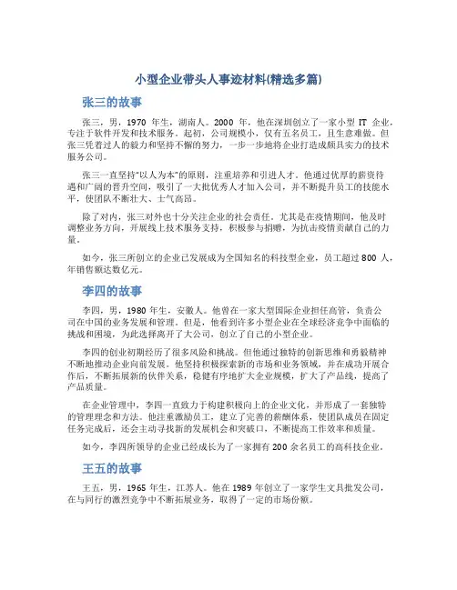 小型企业带头人事迹材料(精选多篇)