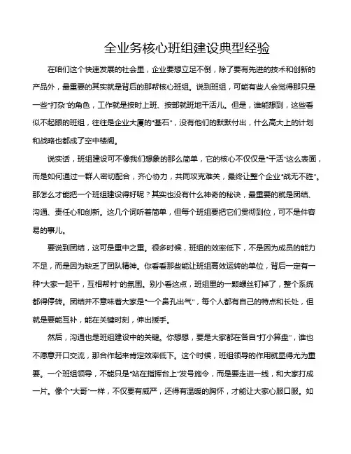 全业务核心班组建设典型经验