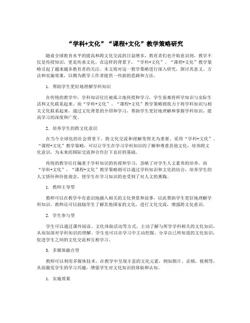 “学科+文化”“课程+文化”教学策略研究
