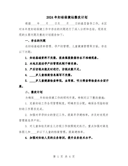 2024年妇幼保健站整改计划（二篇）