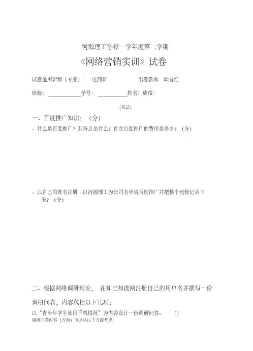 网络营销实训试卷