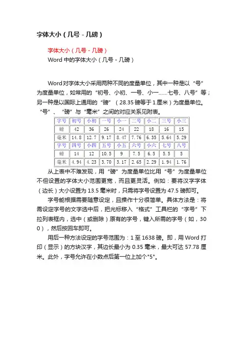 字体大小（几号－几磅）