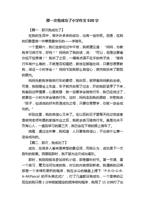 那一次我成功了小学作文500字