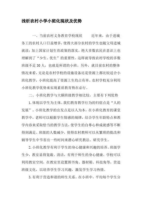 浅析农村小学小班化现状及优势-最新文档
